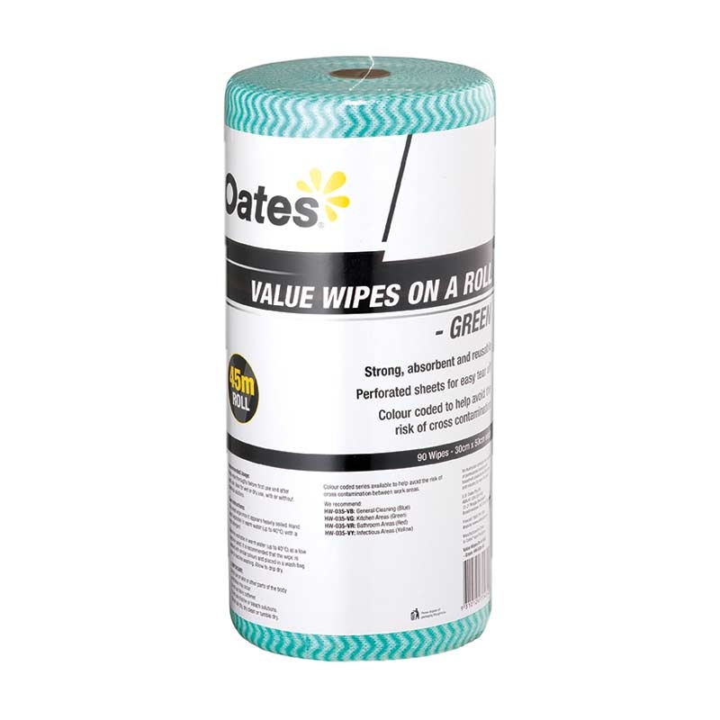 Oates Value Cleaning Wipes, 90 Sheet Roll 30cm x 50cm, Green