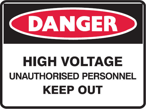 Electrical Hazard Signs - High Voltage Unauthorised Personnel Keep Out, 125mm (W) x 90mm (H), Self Adhesive Vinyl, Pack of 5