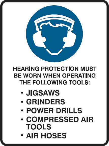 Machinery And Operational Signs  - Hearing Protection Must Be Worn When Operating The Following Tools: