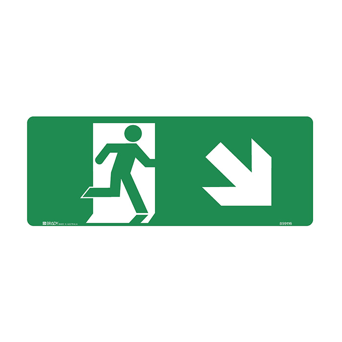 Exit/Evacuation Signs - Running Man Right Arrow (Down), 450mm x 180mm Luminous Polypropylene