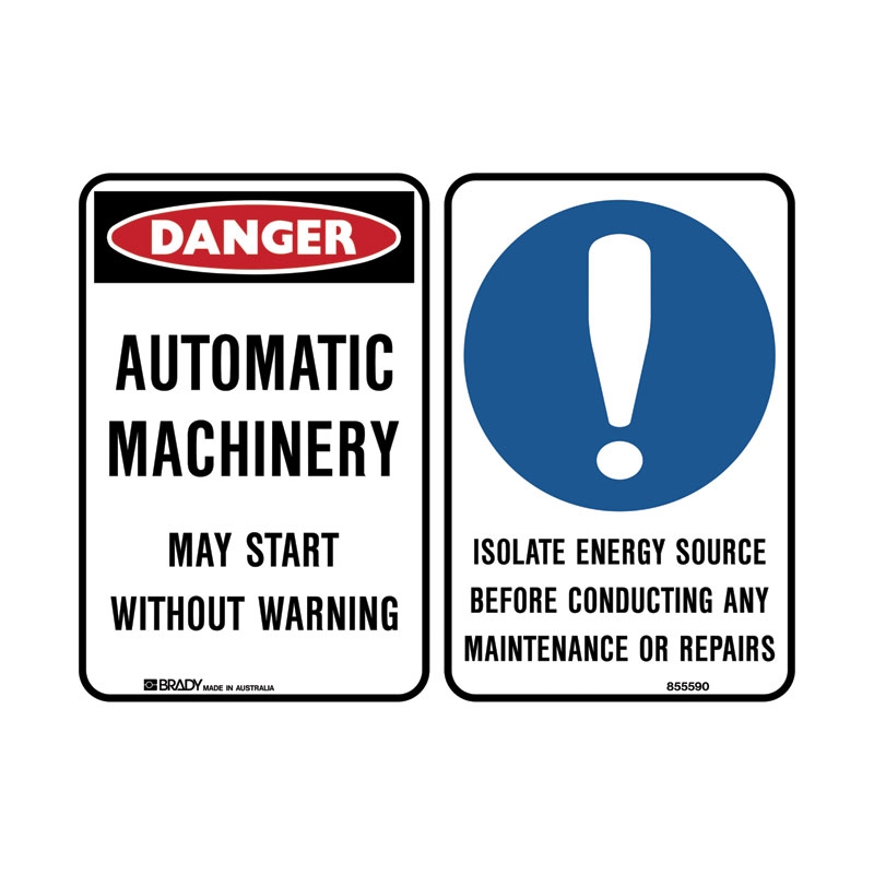 Multiple Warning Signs  - Automatic Machinery May Start Without Warning/Isolate Energy Source Before Conducting Any Maintenance Or Repairs