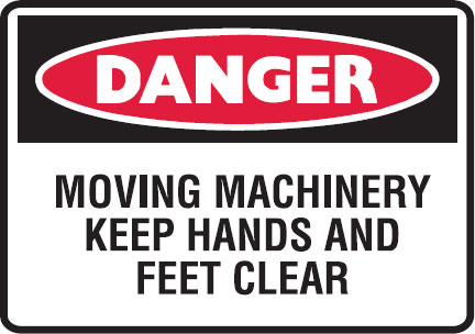 Small Label - Moving Machinery Keep Hands And Feet Clear - Self-Adhesive Vinyl Pk 5