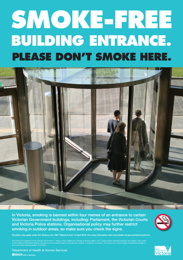 VIC State No Smoking Signs - Smoke-Free Building Entrance