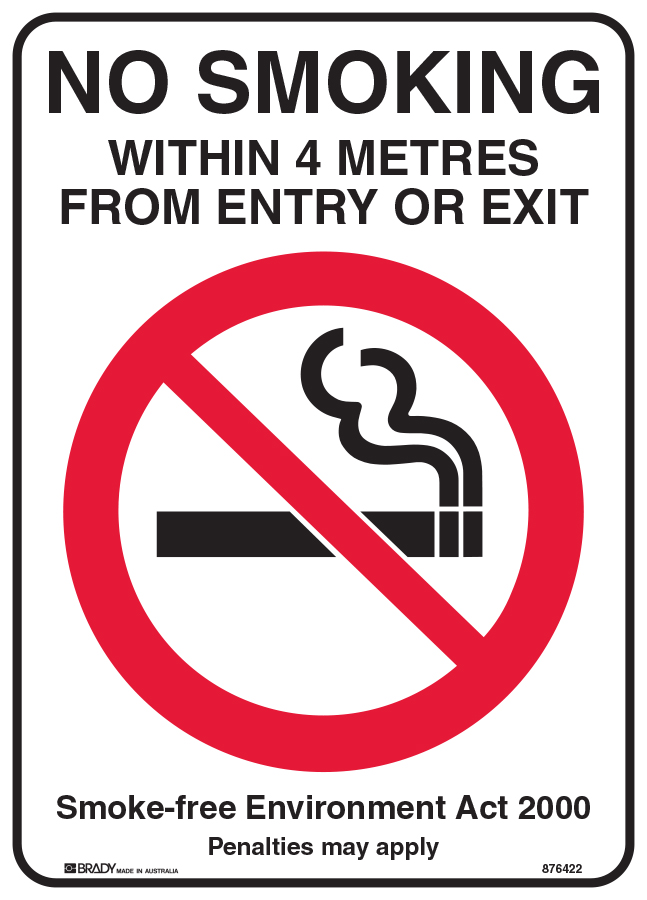 NSW State No Smoking Signs - No Smoking Within 4 Metres From Entry Or Exit