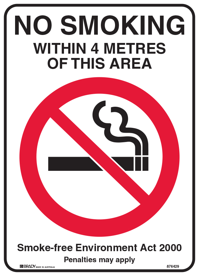 NSW State No Smoking Signs - No Smoking Within 4 Metres Of This Area
