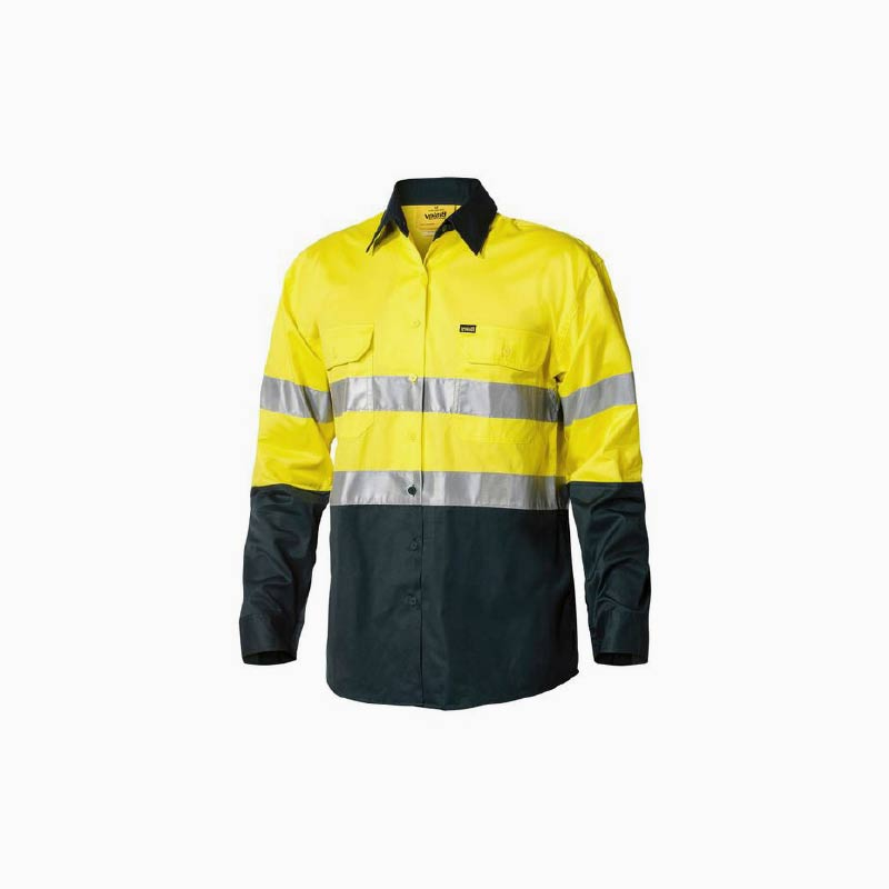 Bisley Long-Sleeve Hi-Vis Shirt, Day/Night - Hi-Vis Yellow/Navy - Small