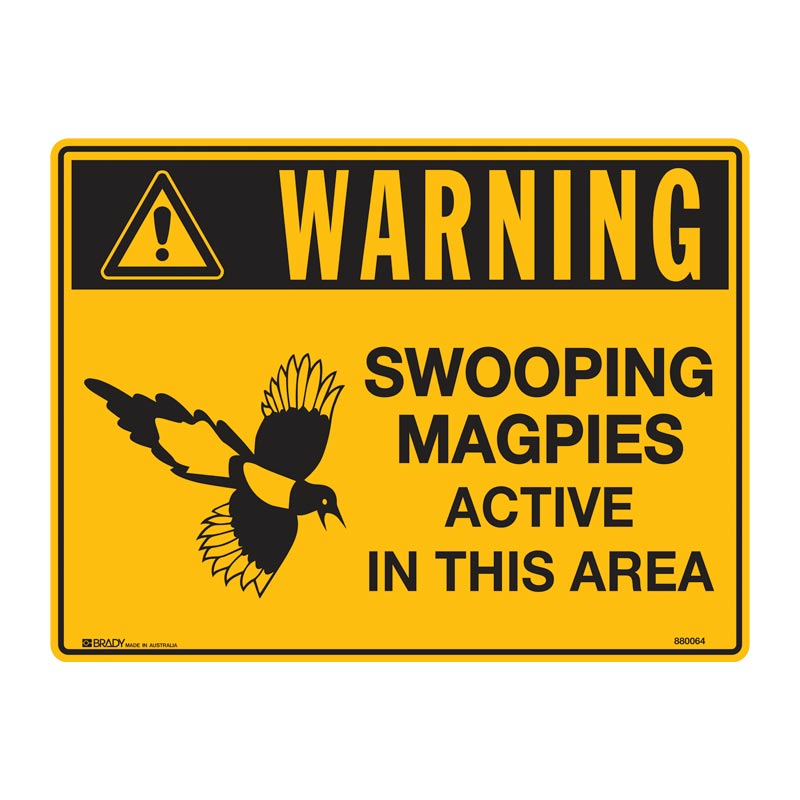 Warning Sign - Swooping Magpies Active in this Area, 300 x 225mm, Metal