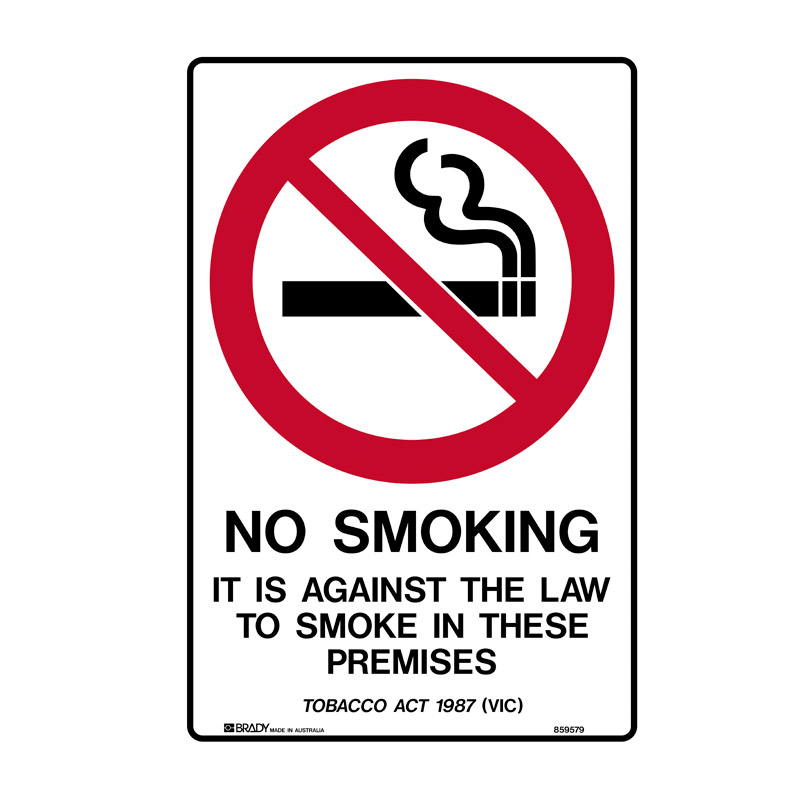 No Smoking Signs - VIC - No Smoking It Is Against The Law To Smoke In This Premises The Tobacco ACT 1987, Self-Adhesive Vinyl, 250 x 180mm (H x W)