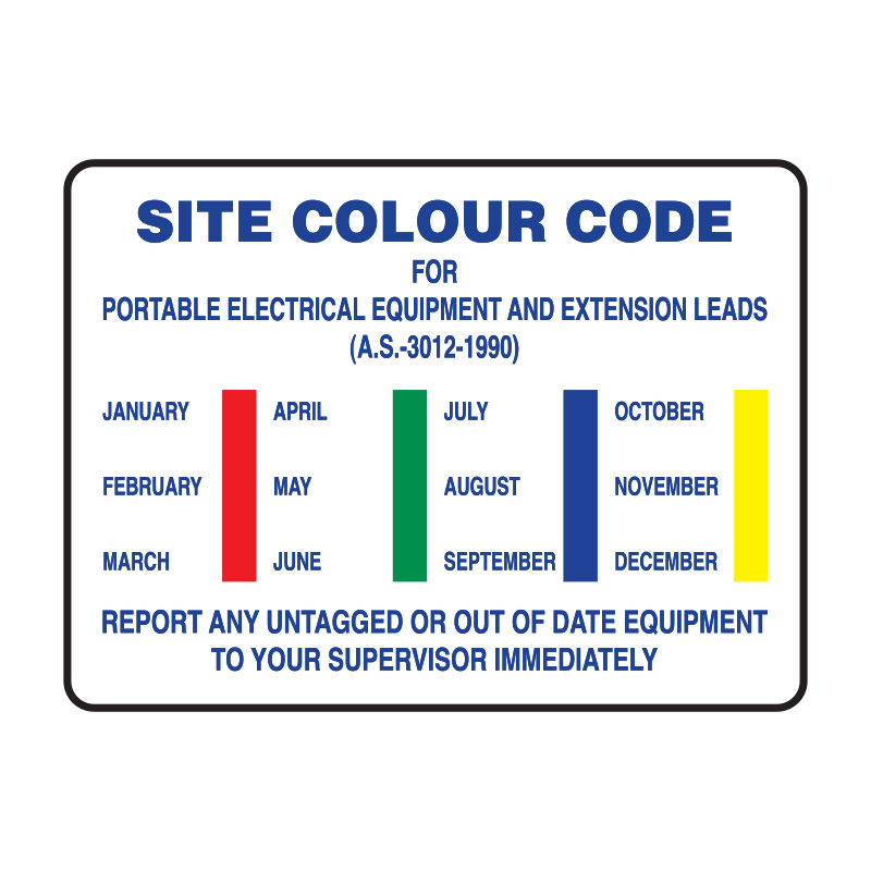 Building Site Sign - Site Colour Code, Portable Electrical Equipment & Leads, 300mm (W) x 225mm (H), Metal