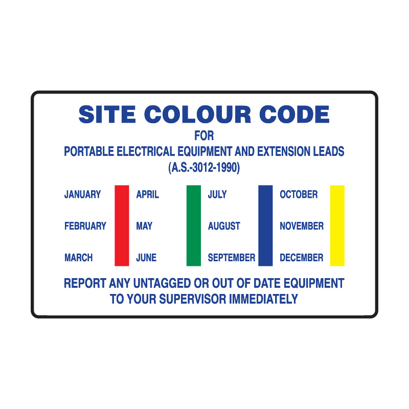 Building Site Sign - Site Colour Code, Portable Electrical Equipment & Leads, 450mm (W) x 300mm (H), Polypropylene