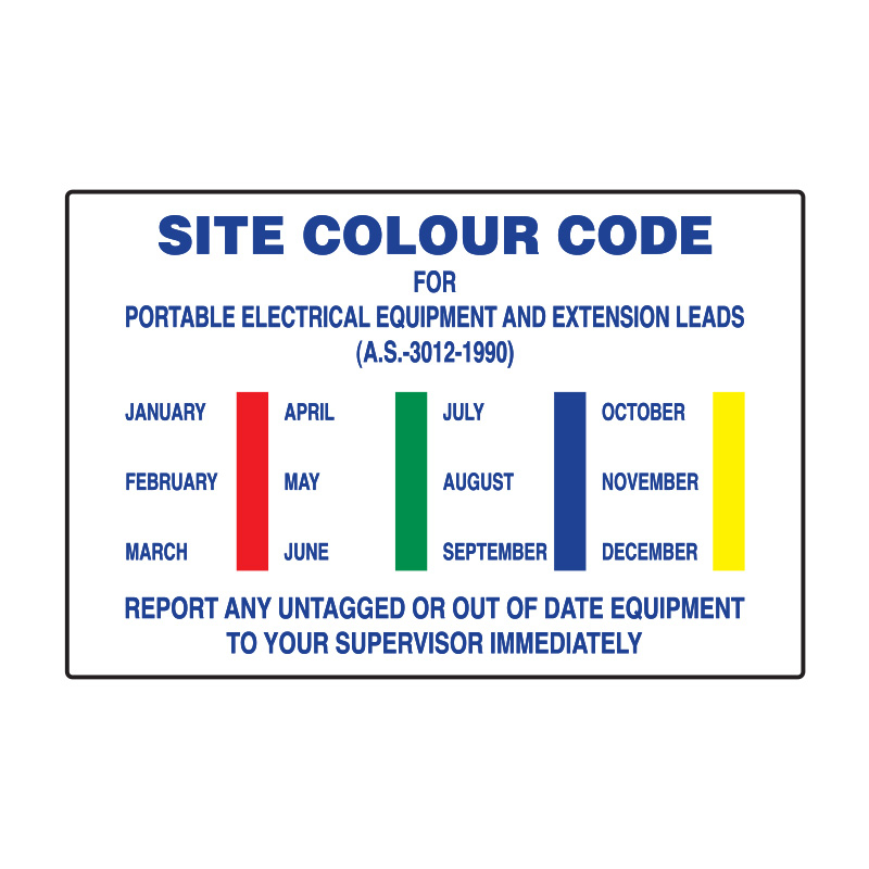 Building Site Sign - Site Colour Code, Portable Electrical Equipment & Leads, 600mm (W) x 900mm (H), Metal