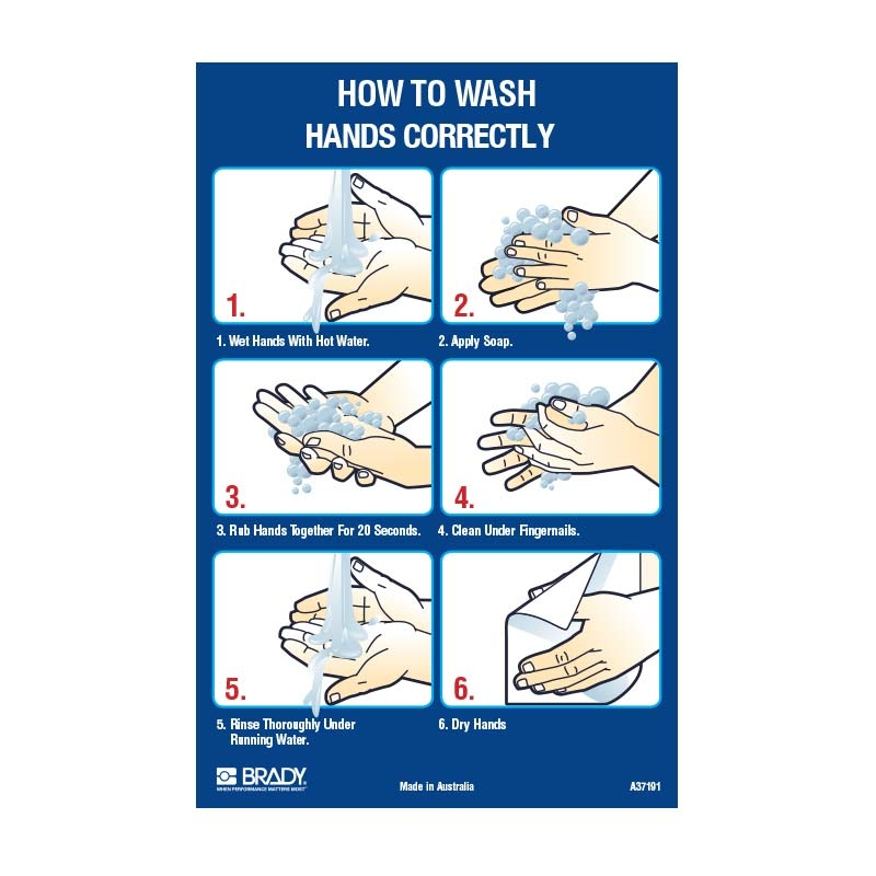 Food Safety Poster - How To Wash Hands Correctly, A2, Vinyl