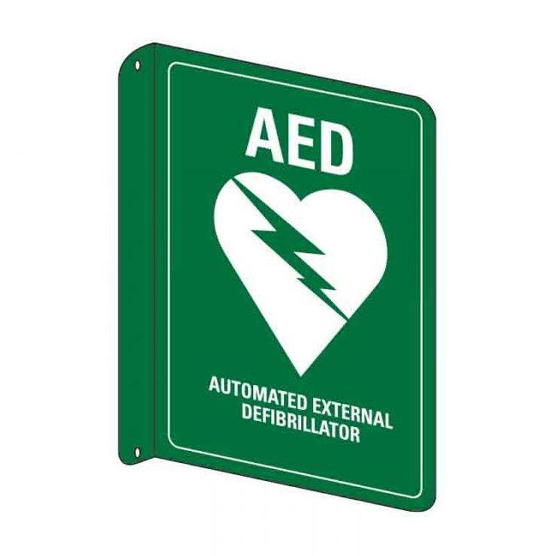 Flanged Wall Signs - AED Double Faced Sign, 225mm (W) x 300mm (H), Metal