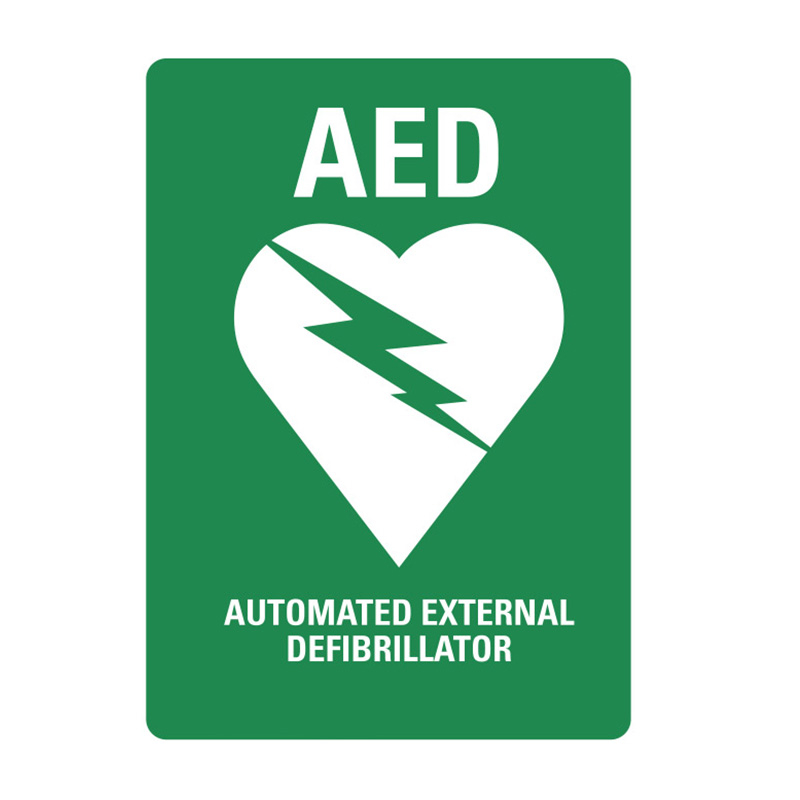 AED Defibrillator Sign, 90mm (W) x 125mm (H), Vinyl, Pack of 5