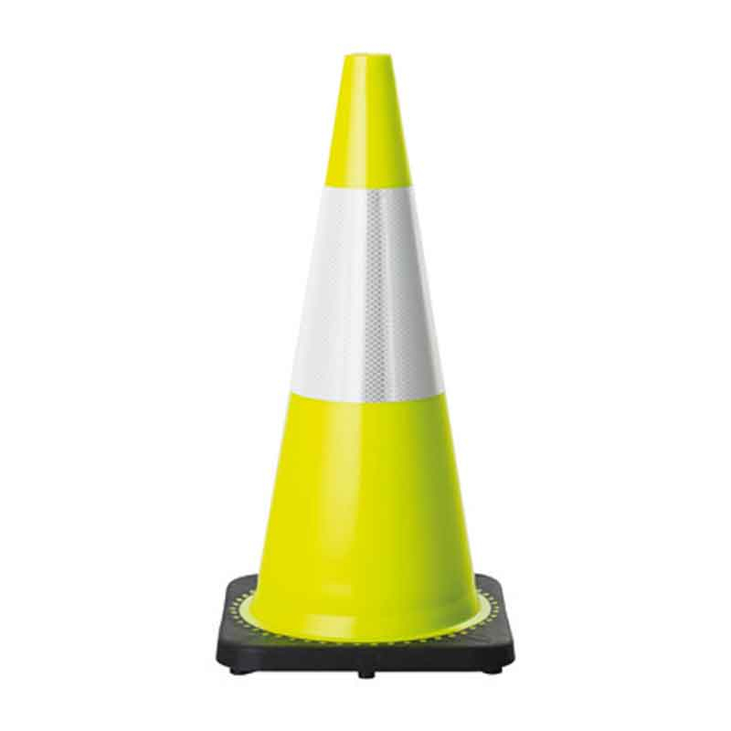Traffic Cone with 3M Hi-Vis Reflective Collar,  700mm, Lime Green