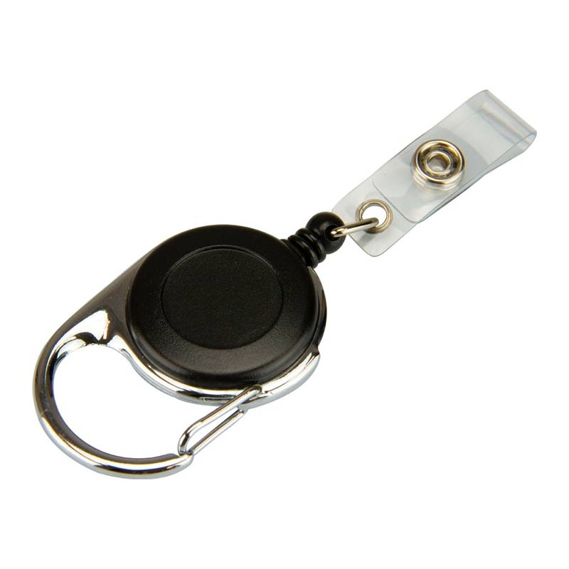 ID Badge Reel with ID Card Strap, Carabiner, Black, Pack 10