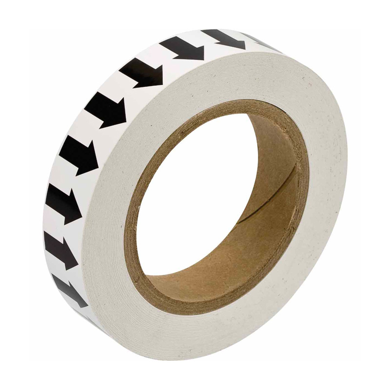 Black and White Pipe Marker Tape with Arrows, 25.4mm (W) x 27.4m (L), Vinyl, Roll of 27.4m