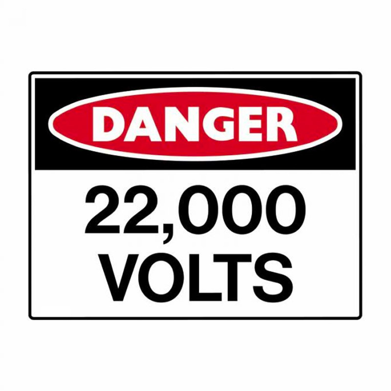 Electrical Hazard Sign - Danger 22,000 Volts, 600mm (W) x 450mm (H), Metal, Class 1 Reflective