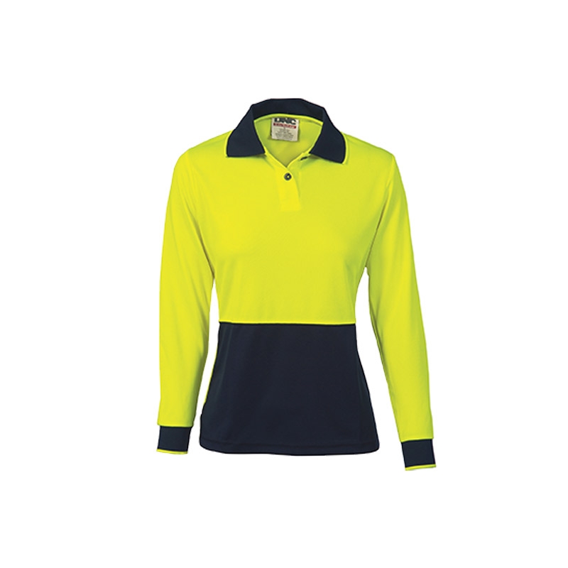 DNC Workwear Womens Hi-Vis Polo Shirt – Long Sleeve Yellow/Navy Size 8