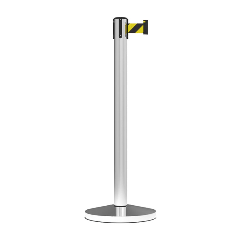 Retractable Crowd Control Belt Barrier - 3m Yellow/Black Belt with Silver Post
