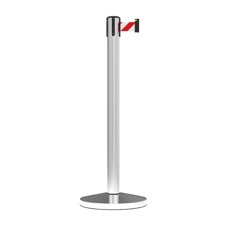 Retractable Crowd Control Barrier - 3m Red & White Belt with Silver Post