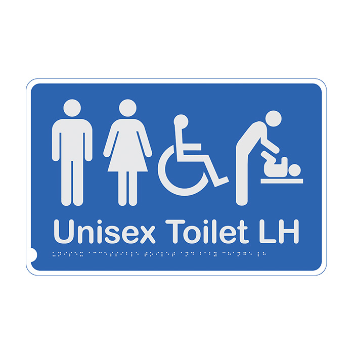 Premium Braille Sign - Unisex Toilet & Baby Change LH, Anodised Aluminium, 190 x 300mm