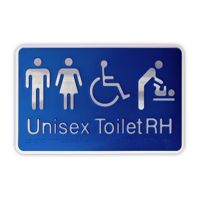 Premium Braille Sign - Unisex Toilet & Baby Change RH, 300mm (W) x 190mm (H), Anodised Aluminium