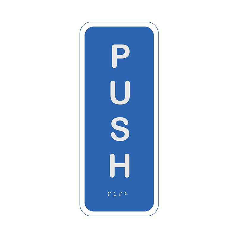 Premium Braille Sign - Push (Vertical), Anodised Aluminium, 190 x 65mm