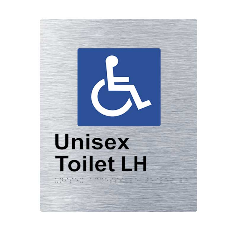 Braille Sign - Unisex Access Toilet LH, Stainless Steel, 220 x 180mm