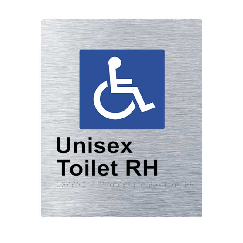 Braille Sign - Unisex Access Toilet RH, Stainless Steel, 220 x 180 mm