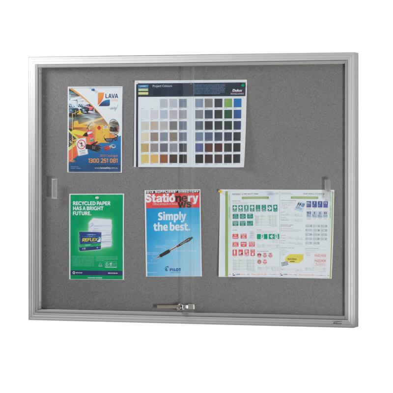 Visionchart Grey Sliding 2 Door Noticeboard - 1525 x 915mm