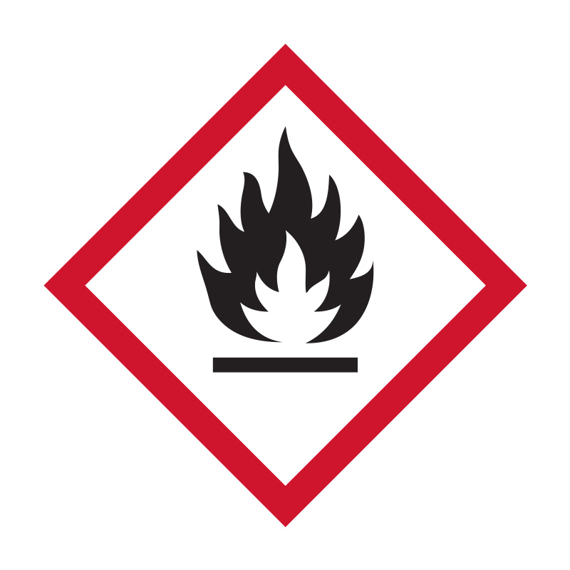 Pre Printed GHS Pictogram Labels - Flammable, 25mm (W) x 25mm (H), Adhesive Paper, Roll of 1000