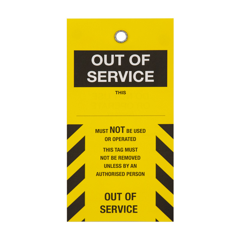 Lockout Tags - Out Of Service, 80mm (W) x 160mm (H), Black/Yellow