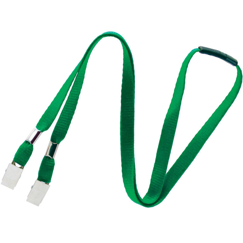 Double Bulldog Clip Lanyard With Breakaway, 10mm, Green, Pack Of 100