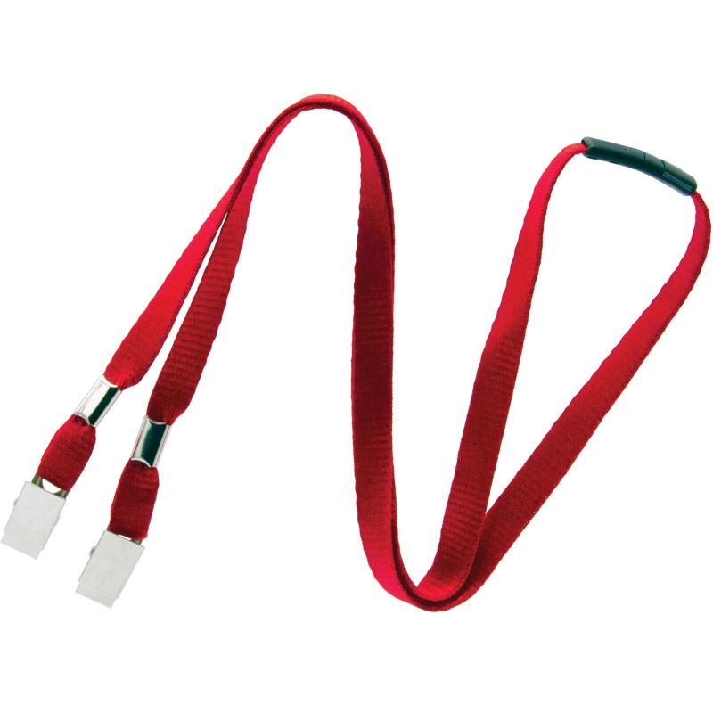 Double Bulldog Clip Lanyard With Breakaway, 10mm, Red, Pack Of 100