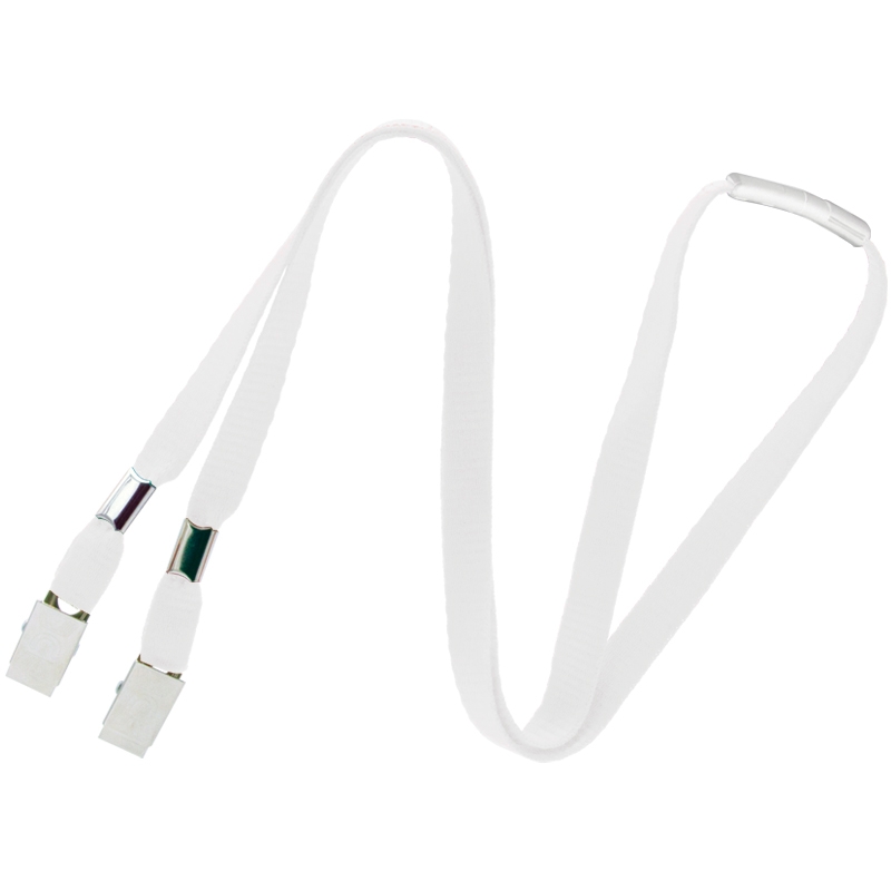 Double Bulldog Clip Lanyard With Breakaway, 10mm, White, Pack Of 100