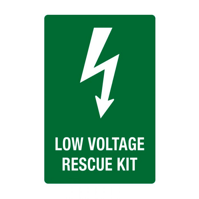 Low Voltage Rescue Kit Sign, 90mm (W) x 125mm (H), Self Adhesive Vinyl, Pack of 5