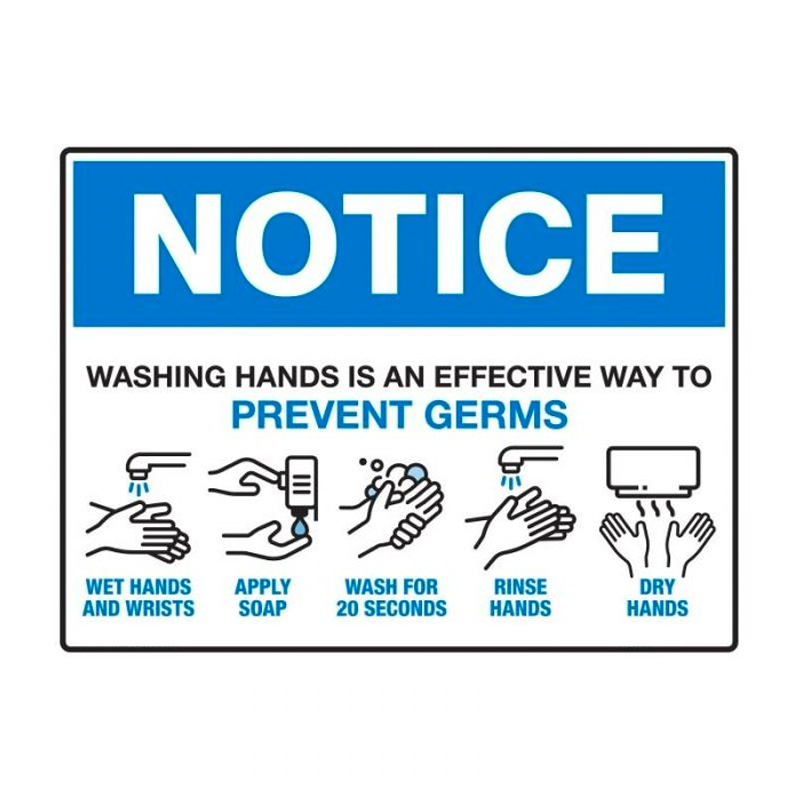 Notice Sign - Washing Hands Is An Effective Way To Prevent Germs, 180mm (W) x 250mm (H), Self Adhesive Vinyl