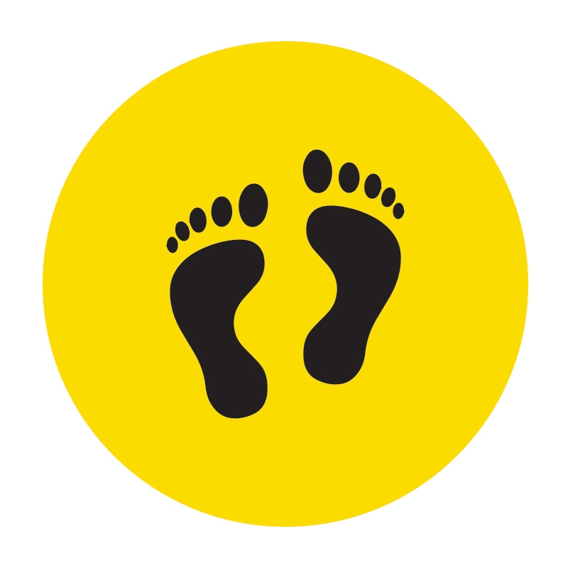 Floor Marking Sign – Footprints, Black/Yellow, 300mm