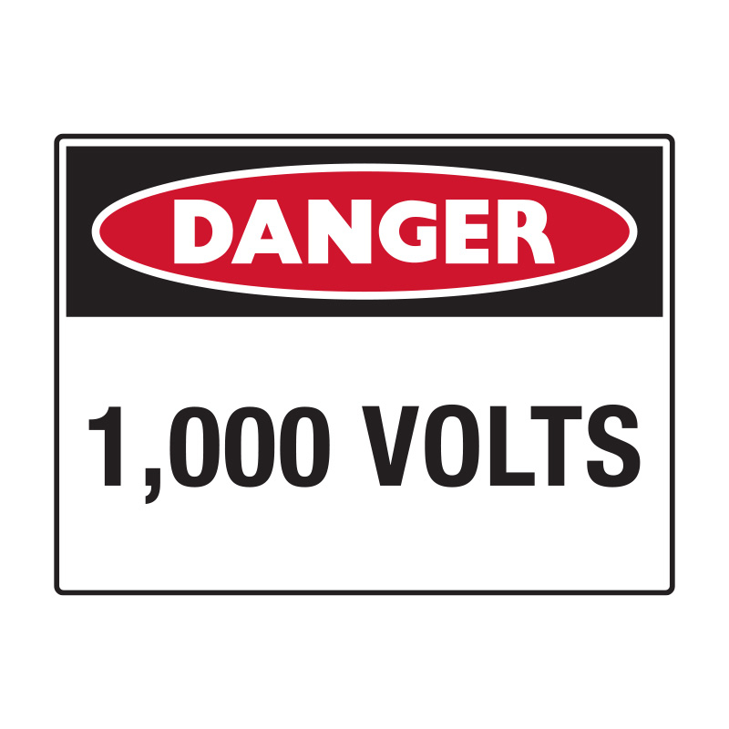 Danger Signs - Danger 1,000 Volts, 600mm (W) x 450mm (H), Polypropylene