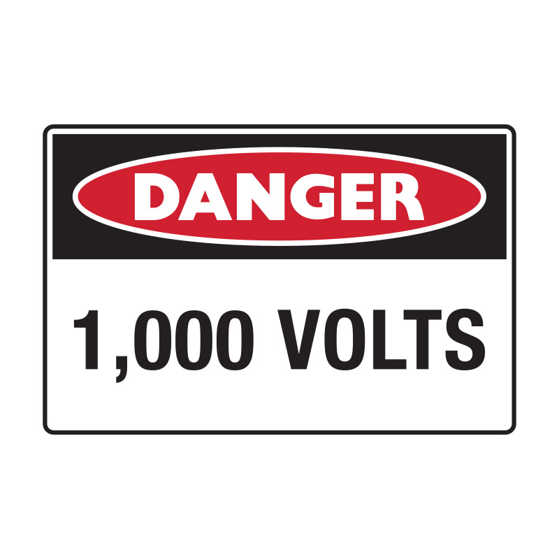 Danger Signs - Danger 1,000 Volts, 450mm (W) x 300mm (H), Metal