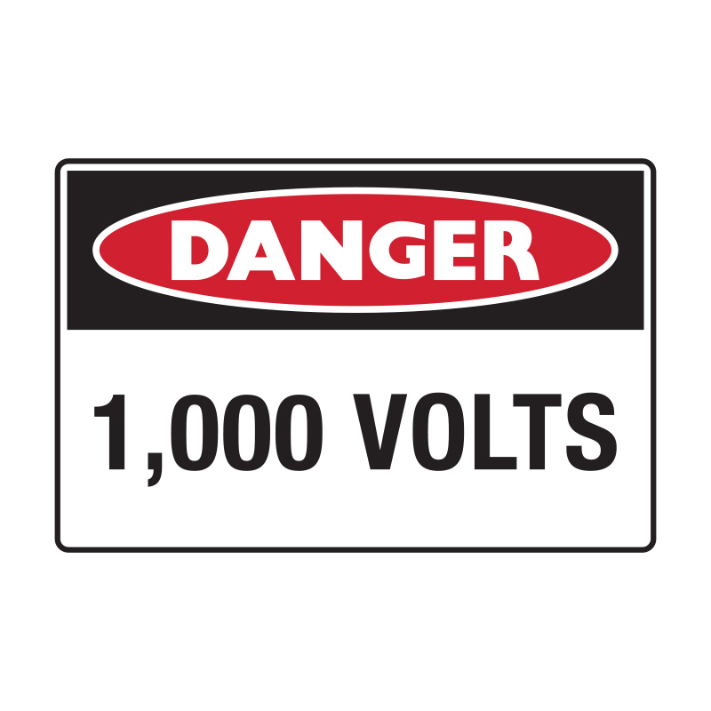 Danger Signs - Danger 1,000 Volts, 450mm (W) x 300mm (H), Polypropylene
