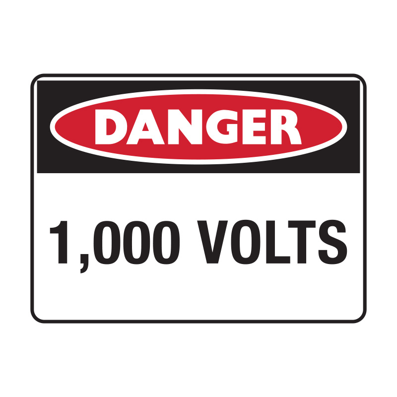 Danger Signs - Danger 1,000 Volts, 300mm (W) x 225mm (H), Polypropylene