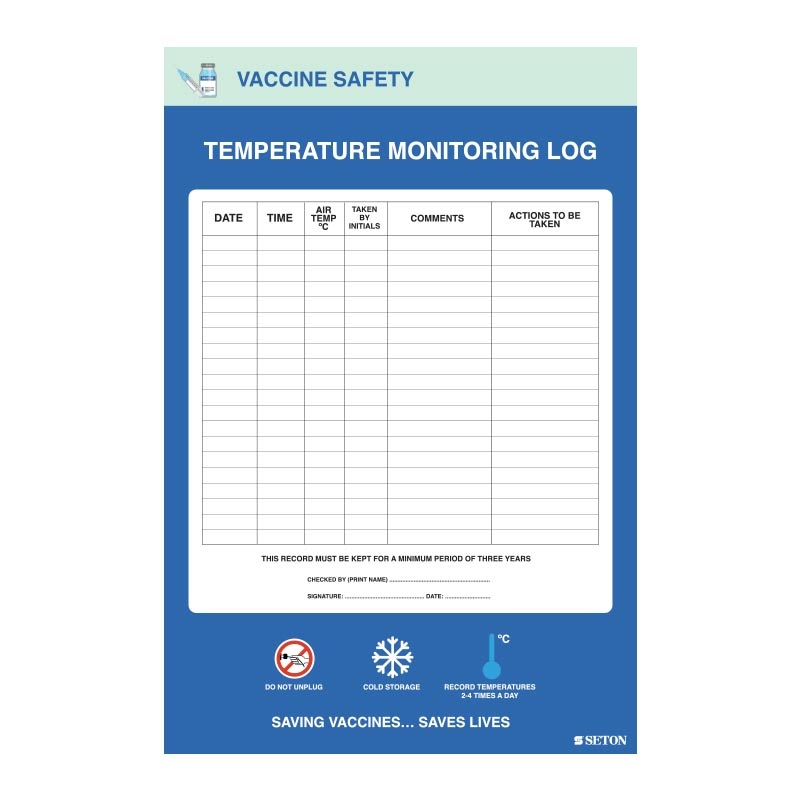 Vaccine Temperature Monitor Log, Magnetic Vinyl - 450 x 300mm