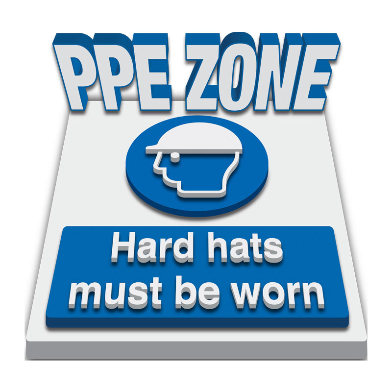 3D Carpet Floor Marking Mandatory Sign - PPE ZONE, Hard Hats Must Be Worn, 450mm