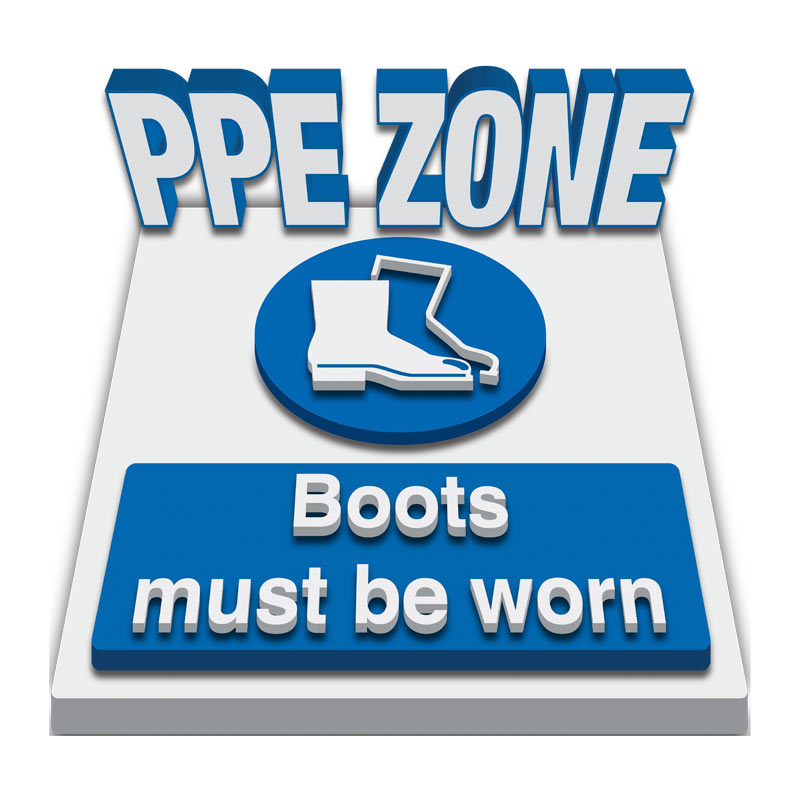 3D Carpet Floor Marking Mandatory Sign - PPE ZONE, Boots Must Be Worn, 450mm