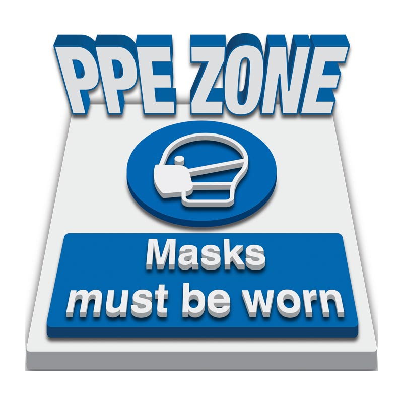 3D Carpet Floor Marking Mandatory Sign - PPE ZONE, Masks Must Be Worn, 450mm