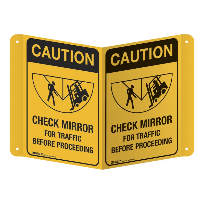 3D Warehouse Forklift Projecting Sign - Caution Check Mirror For Traffic, 250 x 175mm, Poly
