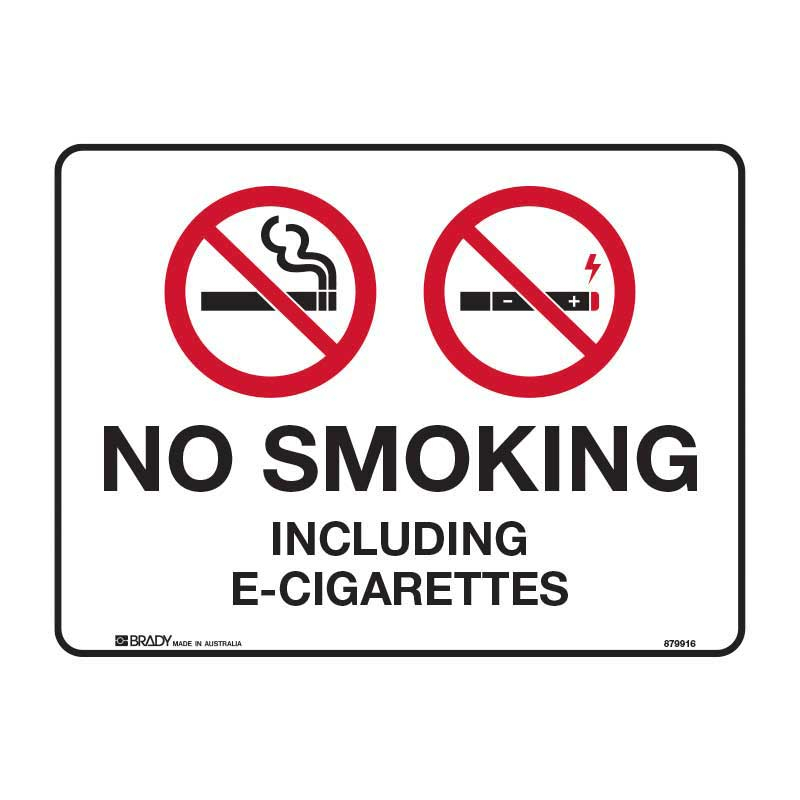 Prohibition Sign - No Smoking Including E-Cigarettes, 225 x 300mm, Metal