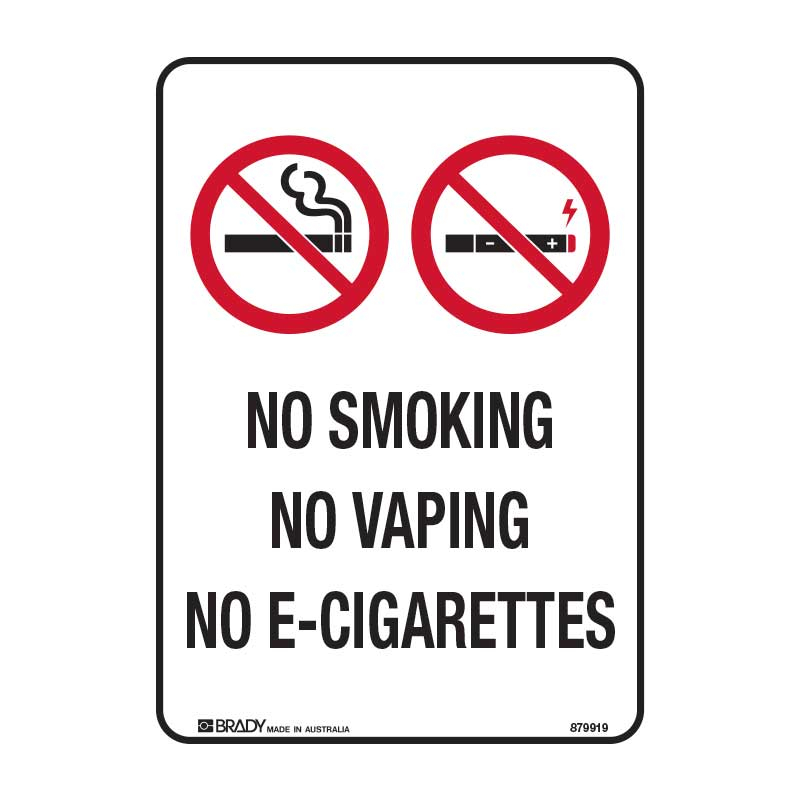 Prohibition Sign - No Smoking, No Vaping, No E-Cigarettes, 250 x 180mm, Self-Adhesive Vinyl